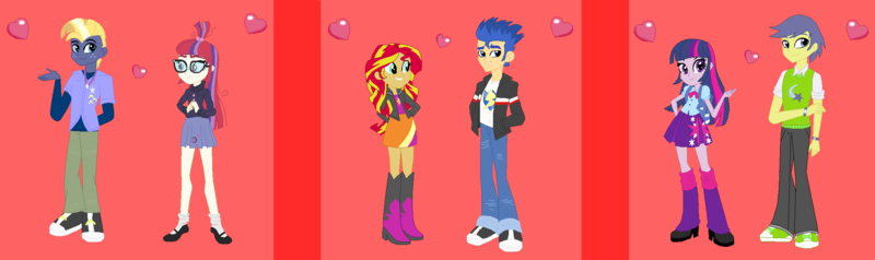 Size: 2248x668 | Tagged: safe, artist:owletbrigthness, derpibooru import, comet tail, flash sentry, moondancer, sunset shimmer, twilight sparkle, equestria girls, cometlight, eqg promo pose set, female, flashimmer, male, moontracker, shipping, straight