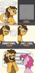 Size: 964x1992 | Tagged: safe, artist:pastel-charms, derpibooru import, cheese sandwich, pinkie pie, earth pony, pony, bread, bun (food), bun in the oven, cheese physics, cheesepie, comic, cute, daaaaaaaaaaaw, diacheeses, female, food, glasses, heartwarming in hindsight, hilarious in hindsight, implied pregnancy, jenga, male, oven, pinkie physics, pun, shipping, speech bubble, squee, straight, visual pun, you're going to be a father