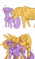 Size: 1200x2029 | Tagged: suggestive, artist:rossignolet, derpibooru import, edit, flash sentry, twilight sparkle, twilight sparkle (alicorn), alicorn, pony, blushing, buff, butt sniffing, collage, female, flash hunktry, flashlight, horses doing horse things, imminent sex, licking, male, muscles, nudge, plot, question mark, shipping, straight, tattoo, this will end in tears, this will not end well, tongue out, torn ear