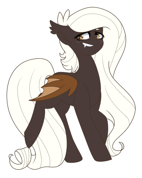 Size: 1280x1607 | Tagged: safe, artist:peeka boo, derpibooru import, oc, oc:midnight delight, unofficial characters only, bat pony, bat pony oc, ear fluff, fangs, freckles, long mane, male, simple background, solo, transparent background, trap