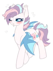 Size: 1280x1708 | Tagged: safe, artist:peeka boo, derpibooru import, oc, oc:pop rock, unofficial characters only, bat pony, pony, bat pony oc, blushing, cute, ear fluff, female, heart, mare, one eye closed, scrunchy face, simple background, solo, toothpick, transparent background, walking