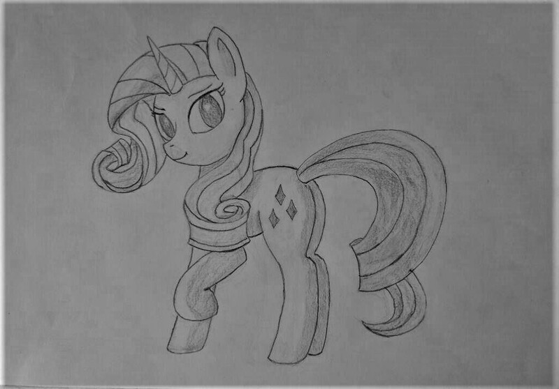 Size: 1033x720 | Tagged: artist:welive, derpibooru import, monochrome, pencil drawing, rarity, safe, solo, traditional art