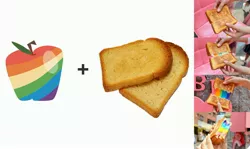 Size: 3996x2388 | Tagged: apple, bread, cheese, derpibooru import, food, grilled cheese, hand, irl, no pony, photo, rainbow, safe, sandwich, toast, zap apple