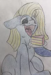 Size: 2316x3408 | Tagged: safe, artist:penandpapernsfw, derpibooru import, oc, oc:cuteamena, oc:electric blue, birthday, cake, couple, eating, electricute, excited, female, food, gift art, happy birthday, high res, mare, tongue out, traditional art