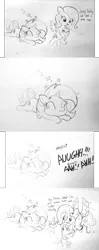 Size: 1920x4865 | Tagged: safe, artist:tjpones, derpibooru import, fluttershy, opalescence, rarity, sweetie belle, cat, pegasus, pony, unicorn, abuse, circling stars, comic, derp, female, filly, fluttershy steals animals, flying, grayscale, holding a pony, kidnapped, knocked out, lineart, mare, monochrome, prone, raribuse, scratches, screaming, stars, this ended in pain, traditional art