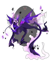 Size: 1075x1280 | Tagged: safe, artist:niniibear, derpibooru import, oc, unofficial characters only, original species, adoptable, black, cute, dark, evil, floating, horns, neon, northling, particles, pink, purple, simple background, solo, transparent background, void