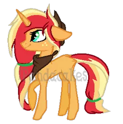 Size: 293x297 | Tagged: safe, artist:ipandadopts, derpibooru import, oc, unofficial characters only, unicorn, base used, blank flank, female, floppy ears, freckles, magical lesbian spawn, mare, neckerchief, offspring, parent:applejack, parent:sunset shimmer, parents:appleshimmer, simple background, solo, transparent background, watermark