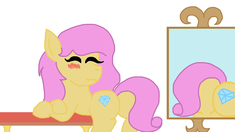 Size: 1920x1080 | Tagged: safe, artist:cherry1cupcake, derpibooru import, oc, oc:talia, earth pony, pony, blushing, mirror, not fluttershy, plot, pose, reflection, shy