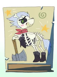 Size: 3300x4461 | Tagged: artist:zanefir-dran, axe, bone, clothes, derpibooru import, poster, safe, shoes, skeleton, skeleton pony, skellinore, solo, the break up breakdown, weapon