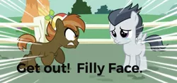Size: 781x366 | Tagged: safe, derpibooru import, button mash, rumble, earth pony, pegasus, pony, abuse, bully, bullying, colt, crying, foal, hat, male, misogyny, rumblebuse, sad, spread wings, text, this will end in school shooting, wings