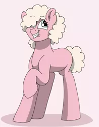 Size: 785x1000 | Tagged: safe, artist:pastel-charms, derpibooru import, oc, oc:taffy twirl, earth pony, pony, female, mare, offspring, parent:cheese sandwich, parent:pinkie pie, parents:cheesepie, pink background, simple background, solo