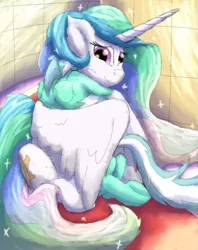 Size: 1903x2400 | Tagged: artist:firefanatic, cute, cutelestia, derpibooru import, female, fluffy, hug, lyra heartstrings, missing accessory, princess celestia, safe, winghug