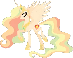 Size: 840x661 | Tagged: safe, artist:westrail642fan, derpibooru import, princess celestia, alicorn, pony, rise and fall, alternate timeline, alternate universe, ethereal mane, female, hoof shoes, mare, peytral, queen celestia, raised hoof, simple background, solo, spread wings, stock vector, transparent background, wings