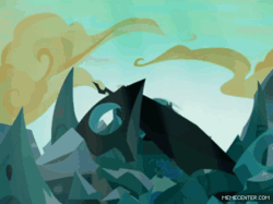 Size: 500x374 | Tagged: animated, animation error, changeling, changeling queen, chrysalis encounters heroes, clash of hasbro's titans, crossover, cybertron, derpibooru import, edit, edited screencap, female, former queen chrysalis, gif, hissing, optimus prime, queen chrysalis, safe, screencap, sword, to where and back again, transformers, transformers the last knight, weapon, wrong aspect ratio