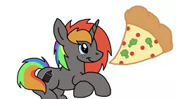 Size: 1920x1080 | Tagged: safe, artist:cherry1cupcake, derpibooru import, oc, oc:krylone, pony, unicorn, broccoli, food, happy, meat, pepperoni, pepperoni pizza, pizza, solo
