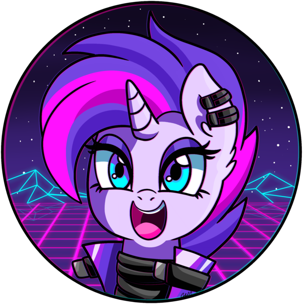 Size: 1954x1953 | Tagged: artist:ciderpunk, clothes, cute, derpibooru import, ear piercing, earring, jacket, jewelry, oc, oc:synthwave, piercing, retrowave, safe, simple background, solo, synthwave, synthwave grid, transparent background, unofficial characters only