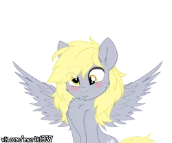 Size: 6000x5000 | Tagged: safe, artist:merik1337, derpibooru import, derpy hooves, pegasus, pony, absurd resolution, blushing, chest fluff, cute, derp, derpabetes, female, fluffy, mare, simple background, solo, spread wings, transparent background, vector