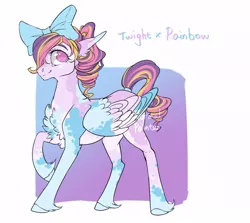 Size: 1000x892 | Tagged: safe, artist:rossignolet, derpibooru import, oc, unofficial characters only, pegasus, pony, bow, chest fluff, female, hair bow, magical lesbian spawn, next generation, not princess skyla, offspring, parent:rainbow dash, parent:twilight sparkle, parents:twidash, solo, unshorn fetlocks