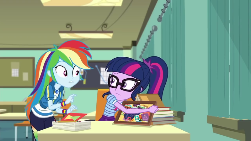 Size: 1280x720 | Tagged: safe, derpibooru import, screencap, rainbow dash, sci-twi, twilight sparkle, equestria girls, equestria girls series, the last day of school, book, female, glasses