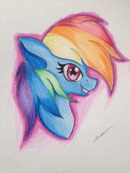 Size: 1024x1365 | Tagged: safe, artist:luxiwind, derpibooru import, rainbow dash, pony, bust, portrait, solo, traditional art