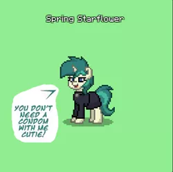 Size: 398x397 | Tagged: suggestive, derpibooru import, oc, oc:spring starflower, pony, pony town, forget the condom, male to female, solo
