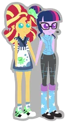 Size: 2147x3928 | Tagged: safe, artist:epsilontlosdark4, derpibooru import, sci-twi, sunset shimmer, twilight sparkle, eqg summertime shorts, equestria girls, good vibes, clothes, converse, female, lesbian, pointy people, scitwishimmer, shipping, shoes, simple background, sneakers, sunset sushi, sunsetsparkle, transparent background