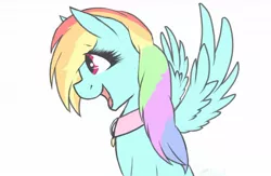 Size: 1280x833 | Tagged: safe, artist:silversprinkles, derpibooru import, rainbow dash, pegasus, pony, collar, cute, dashabetes, female, happy, mare, open mouth, pony pet, simple background, solo, spread wings, white background, wings