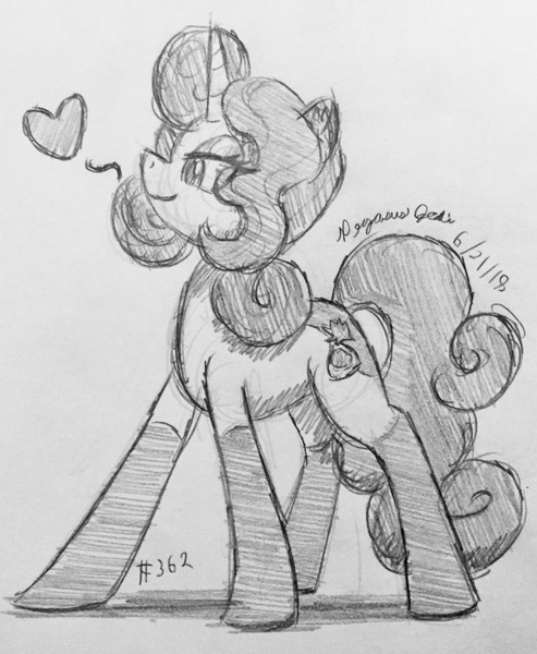 Size: 2299x2797 | Tagged: safe, artist:floofyfoxcomics, derpibooru import, oc, oc:autumn science, pony, unicorn, female, heart, high res, mare, monochrome, solo, traditional art