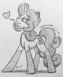 Size: 2299x2797 | Tagged: safe, artist:floofyfoxcomics, derpibooru import, oc, oc:autumn science, pony, unicorn, female, heart, high res, mare, monochrome, solo, traditional art