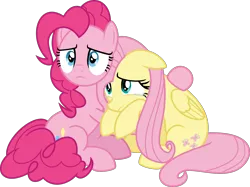 Size: 3000x2239 | Tagged: artist:theartsyemporium, crying, cute, derpibooru import, diapinkes, duo, fluttershy, hug, looking away, pinkie pie, sad, sadorable, safe, shyabetes, simple background, the mean 6, transparent background, vector, vector trace