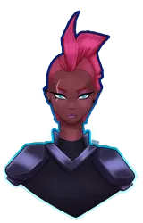 Size: 1024x1605 | Tagged: armor, artist:buffpapa, bust, dark skin, derpibooru import, ear piercing, earring, eye scar, eyeshadow, female, human, humanized, jewelry, lipstick, makeup, my little pony: the movie, piercing, safe, scar, simple background, solo, tempest shadow, transparent background