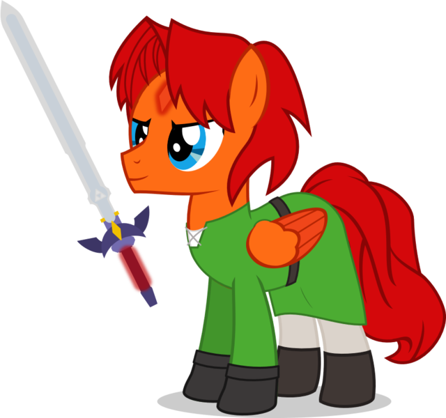 Size: 888x832 | Tagged: safe, artist:logic-is-here, derpibooru import, oc, oc:goldenfox, pegasus, pony, clothes, cosplay, costume, link, male, master sword, simple background, solo, stallion, sword, the legend of zelda, transparent background, weapon