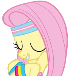 Size: 1500x1596 | Tagged: artist:rivalcat, cute, derpibooru import, female, fluttershy, forelegs crossed, headband, headcanon, hurricane fluttershy, lgbt, lgbt headcanon, lip bite, pansexual, pansexual pride flag, pride, safe, sexuality headcanon, simple background, solo, sweatband, transgender, transgender pride flag, trans girl, transparent background, vector, workout outfit