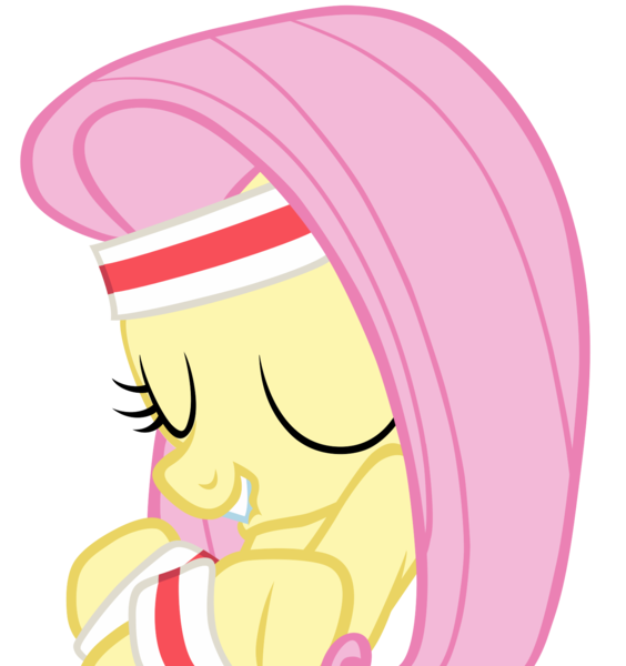 Size: 1500x1596 | Tagged: artist:rivalcat, cute, derpibooru import, fluttershy, forelegs crossed, headband, hurricane fluttershy, lip bite, safe, simple background, solo, sweatband, transparent background, vector, workout outfit