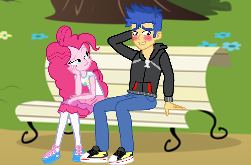 Size: 2000x1317 | Tagged: safe, artist:bigpurplemuppet99, derpibooru import, flash sentry, pinkie pie, equestria girls, equestria girls series, bench, blushing, converse, female, male, pinkiesentry, shipping, shoes, straight