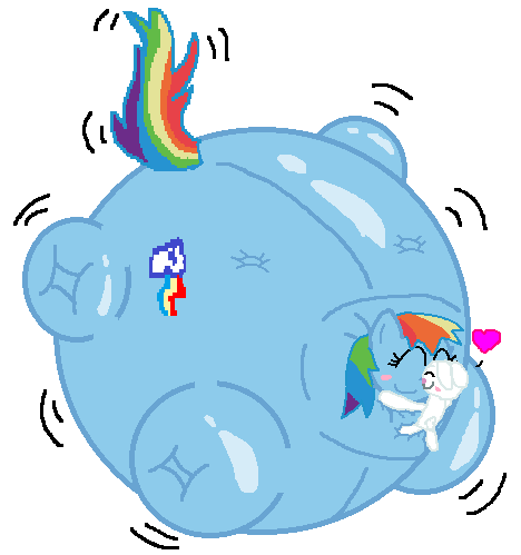 Size: 468x499 | Tagged: angel bunny, angeldash, artist:theinflater19, blushing, derpibooru import, inflation, questionable, rainbow dash