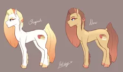 Size: 1534x893 | Tagged: safe, artist:qatsby, derpibooru import, oc, oc:coffee cake, unofficial characters only, earth pony, pony, female, gray background, mare, offspring, parent:donut joe, parent:pinkie pie, parents:pinkiejoe, redesign, simple background, solo