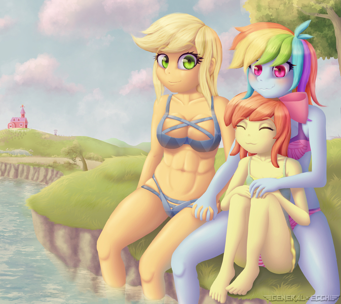 2537224 - safe, artist:yuan-rino, applejack, rainbow dash, equestria girls,  g4, anime, female, lesbian, ship:appledash, shipping - Derpibooru