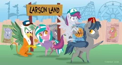 Size: 1280x683 | Tagged: safe, artist:tim-kangaroo, derpibooru import, big macintosh, alicorn, bat pony, gryphon, pegasus, pony, unicorn, bronycon, bronycon 2018, alicornified, amusement park, crossover, fence, fez, gravity falls, hat, m.a. larson, poster, princess big mac, race swap, roadside attraction, sketchbook