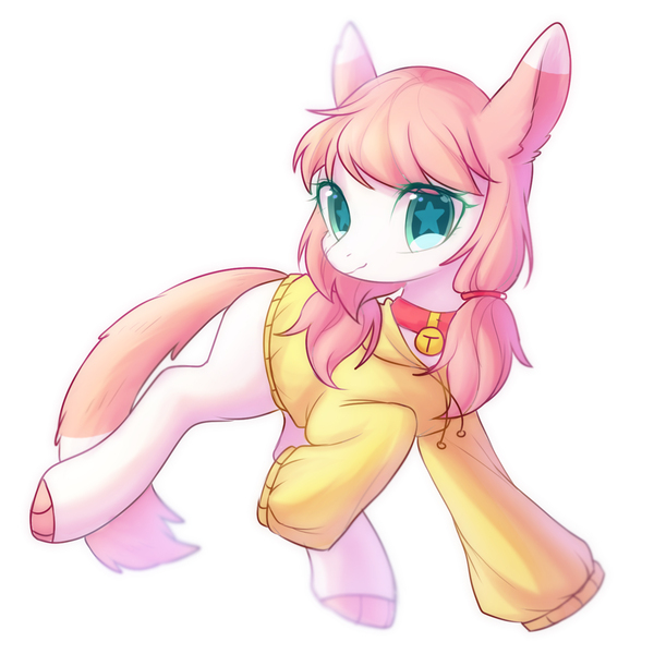 Size: 2000x2000 | Tagged: safe, artist:leafywind, derpibooru import, oc, unofficial characters only, pony, augmented tail, bell, bell collar, clothes, collar, colored pupils, ear fluff, female, hairband, looking at you, mare, simple background, solo, starry eyes, sweater, wavy mouth, white background, wingding eyes