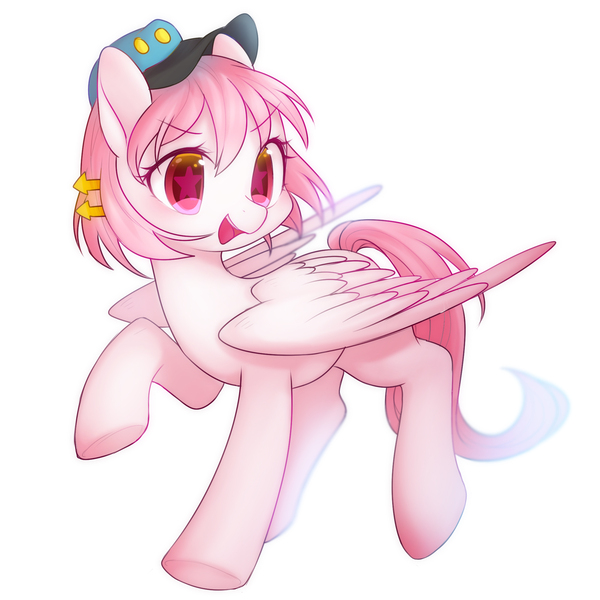 Size: 2000x2000 | Tagged: safe, artist:leafywind, derpibooru import, oc, unofficial characters only, pegasus, pony, colored pupils, female, hairpin, happy, hat, looking at you, mare, open mouth, raised hoof, simple background, smiling, solo, starry eyes, underhoof, white background, wingding eyes