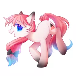 Size: 1800x1800 | Tagged: safe, artist:leafywind, derpibooru import, oc, unofficial characters only, pony, unicorn, bow, colored pupils, ear fluff, female, gradient hooves, gradient mane, gradient tail, hair bow, looking at you, mare, open mouth, profile, simple background, smiling, solo, starry eyes, white background, wingding eyes