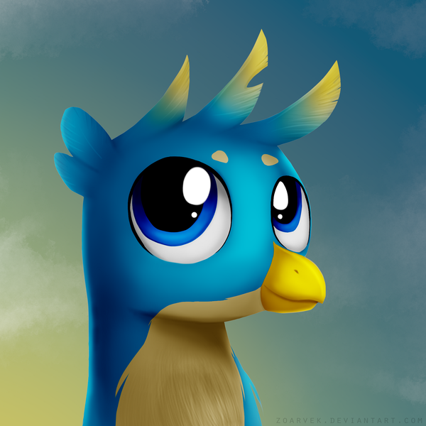 Size: 1536x1536 | Tagged: safe, artist:zoarvek, derpibooru import, gallus, gryphon, bust, cute, gallabetes, male, solo