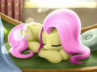 Size: 1377x1021 | Tagged: safe, artist:amarthgul, derpibooru import, fluttershy, pegasus, pony, couch, cute, eyes closed, female, folded wings, indoors, lens flare, mare, prone, shyabetes, sleeping, solo