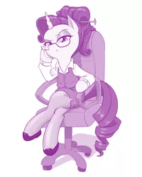 Size: 800x1001 | Tagged: safe, artist:dstears, derpibooru import, rarity, pony, unicorn, clothes, crossed hooves, crossed legs, glasses, office, office chair, pantyhose, simple background, sitting, skirt, solo, tube skirt, white background