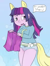 Size: 1370x1785 | Tagged: suggestive, artist:lawrence alpaca, derpibooru import, twilight sparkle, equestria girls, accident, blushing, cameltoe, canterlot high, clothes, fetish, need to pee, omorashi, panties, pissing, potty time, sweater, underwear, urine, wet clothes, wet panties, wetting