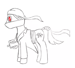 Size: 430x391 | Tagged: safe, artist:sigmatura, derpibooru import, ponified, pony, hank j. wimbleton, madness combat, p90, partial color, sketch, solo, weapon