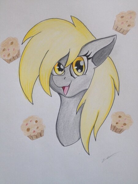 Size: 1024x1365 | Tagged: safe, artist:luxiwind, derpibooru import, derpy hooves, pony, bust, food, muffin, portrait, solo, traditional art