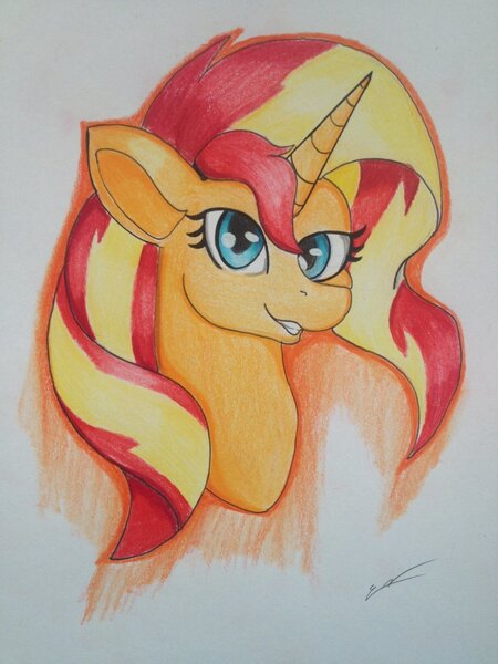 Size: 1024x1365 | Tagged: safe, artist:luxiwind, derpibooru import, sunset shimmer, pony, bust, portrait, solo, traditional art