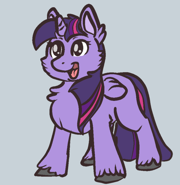 Size: 800x820 | Tagged: safe, artist:neyonic, derpibooru import, twilight sparkle, alicorn, cheek fluff, chest fluff, female, fluffy, looking at you, mare, missing cutie mark, open mouth, simple background, smiling, solo, twilight sparkle (alicorn), unshorn fetlocks